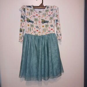 Emerson and Friends Girls 4/5T Tropical Christmas Bamboo Tulle Tutu Dress Teal